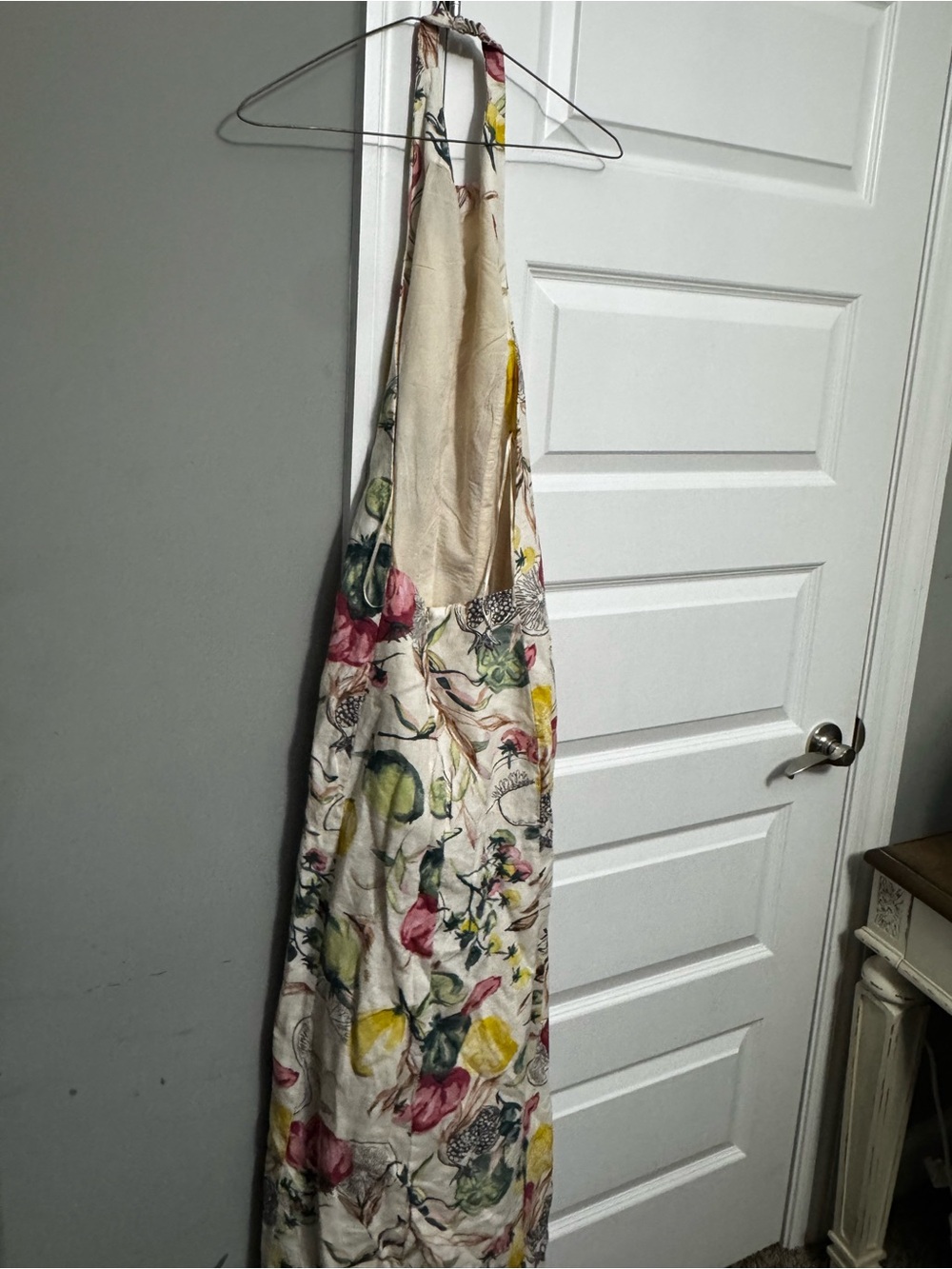 Cream Floral Halter Maxi Dress with Pink & Yellow Accents